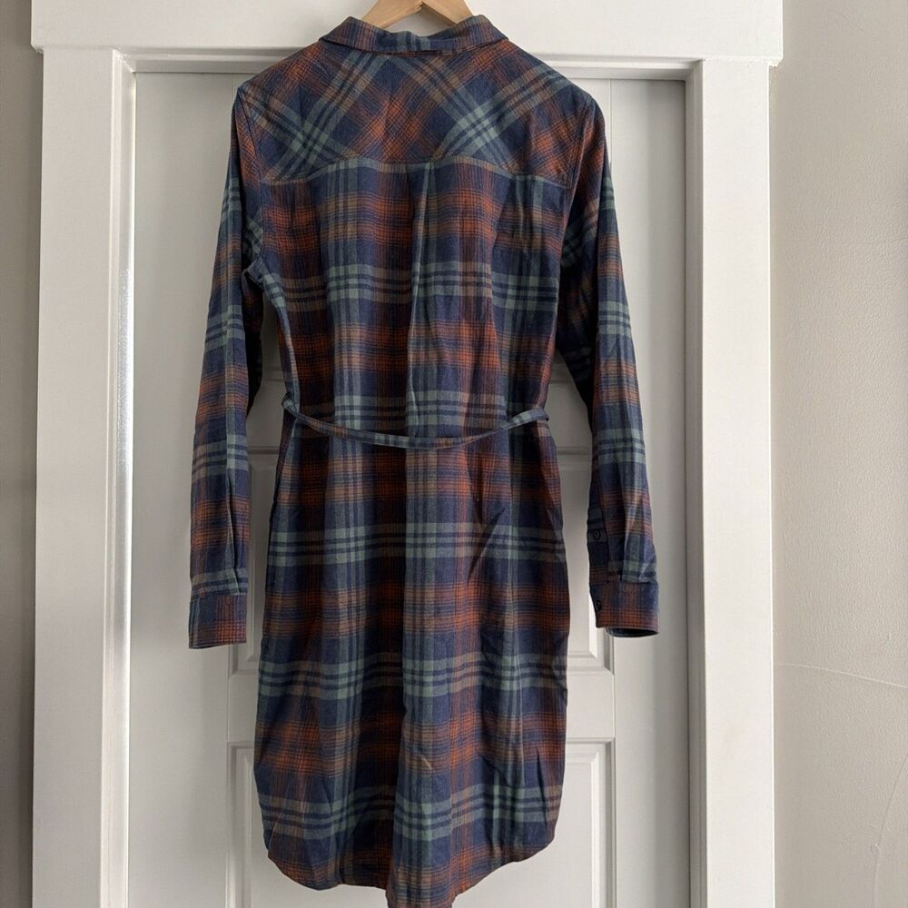 Toad&CO Re-Form Flannel Shirtdress Navy Blue Plaid Button Front Sz Med Casual - Picture 10 of 10